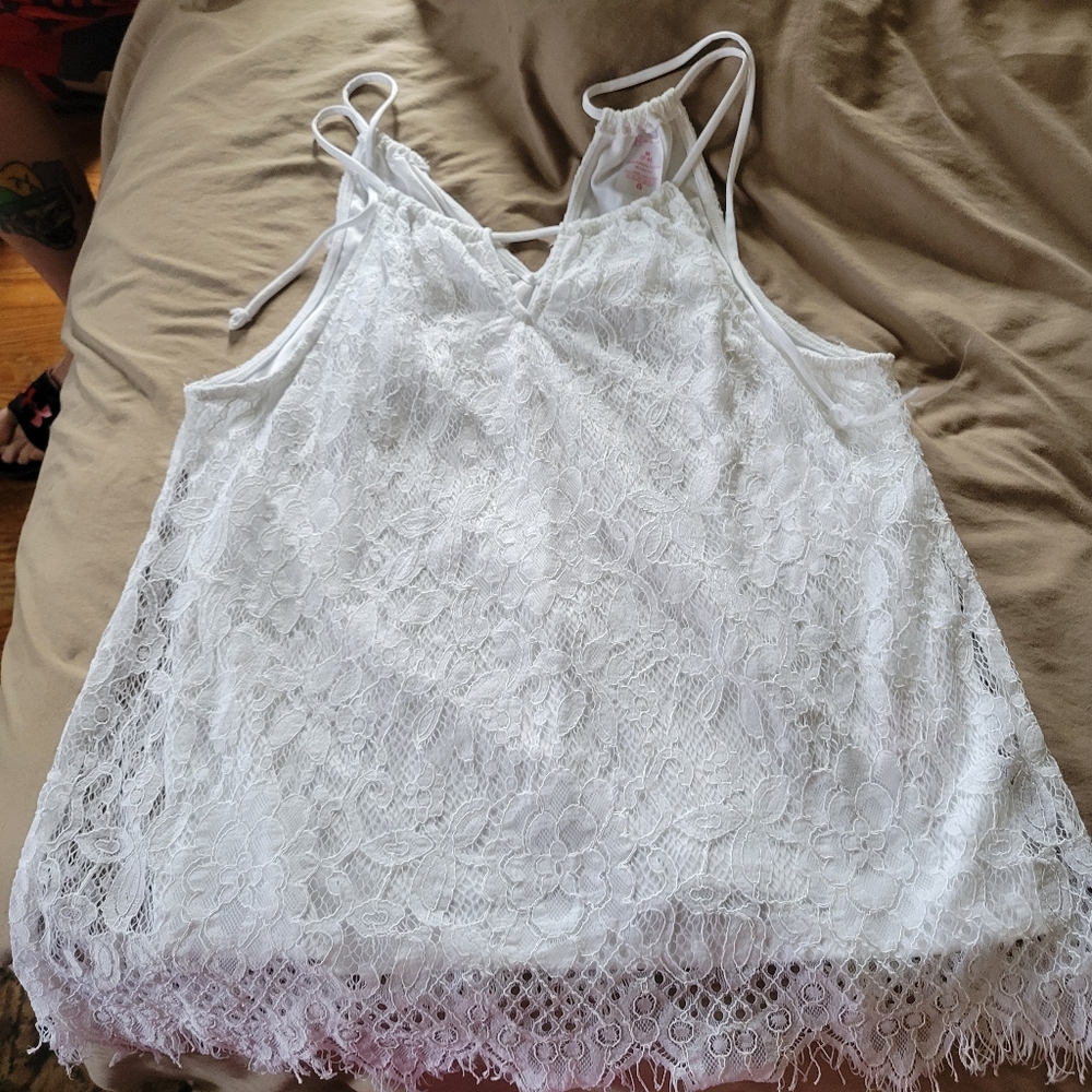 No Boundaries White Lace Chemise with Floral Pattern